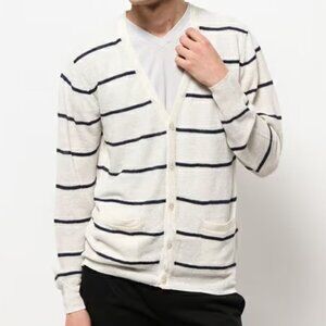 Striped White Club Monaco Cashmere Cardigan Size M